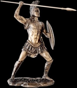 Bronzefarvet statue af Ajax den Store fra Veronese, mytologisk figur i kampstilling